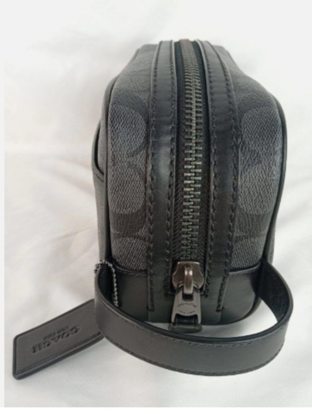Pre-Owned Coach Signature Canvas Small Travel Kit Toiletry Bag Charcoal Black - Picture 7 of 14